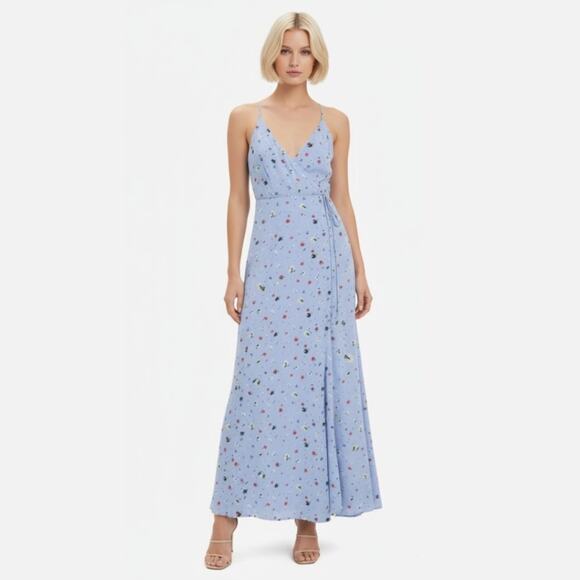 Ganni Dainty Georgette Floral Maxi Dress XS Blue NEW - Picture 1 of 8